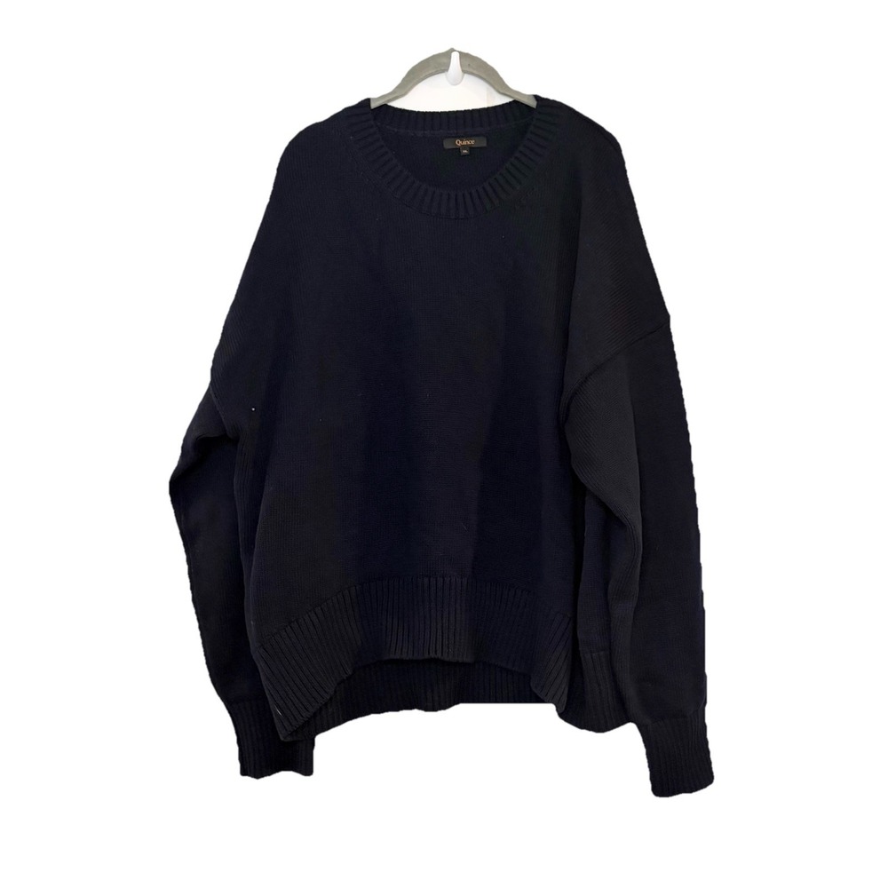 Quince Women 100% Organic Cotton Boyfriend Crew Sweater Navy Sleeved Top XL